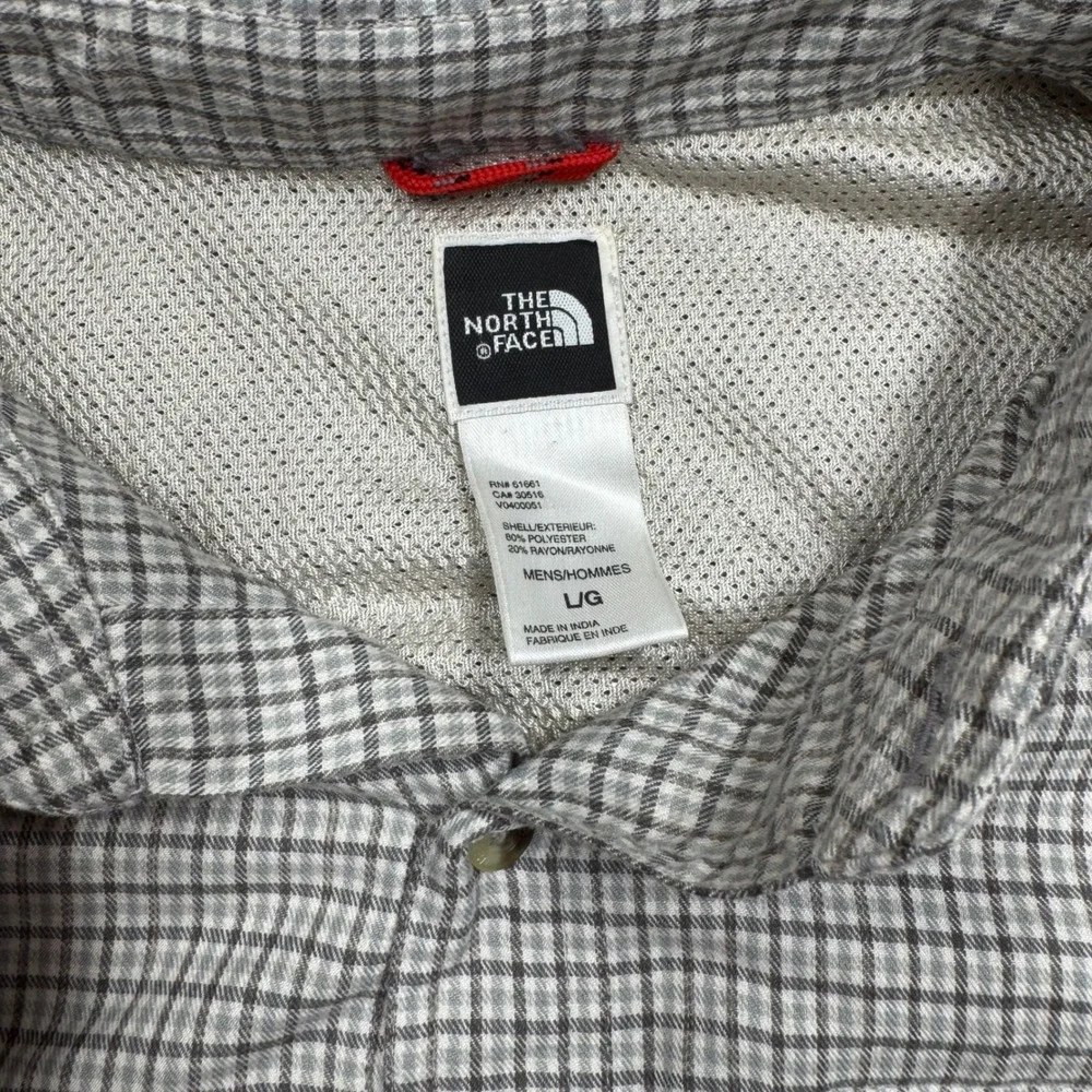 The North Face Button Down Shirt Large Gray Plaid Outdoor Hiking L/G (2178)